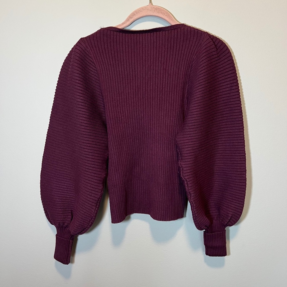 Anthropologie Ribbed Heart Button Cardigan Plum Puff Sleeve‎ Sweater XS NWT - Picture 10 of 12